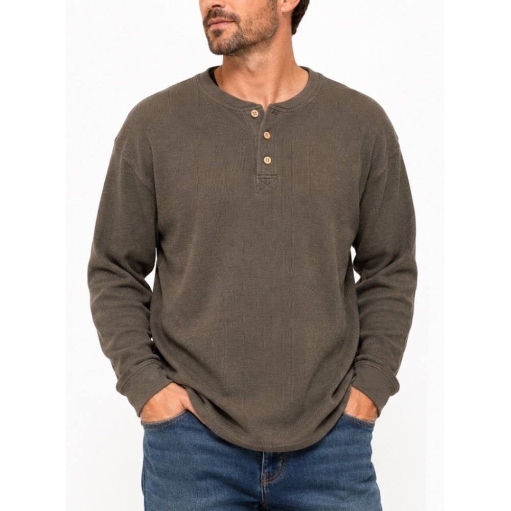 Field N Forest Mens XXL Henley Shirt Long Sleeve Ribbed Brown Olive Drab